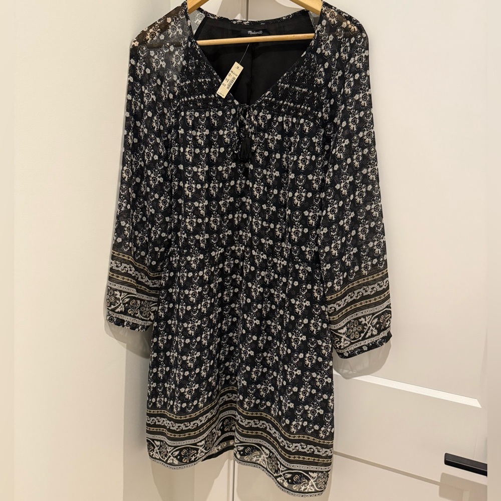 NWT MADEWELL Women Size 12 Woodland Artisan Floral Dress In Black Style F6050